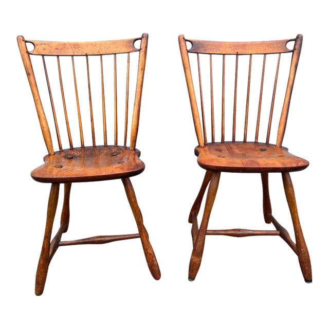 Pair Antique Yellow Pine Side Chairs, 19th Century For Sale