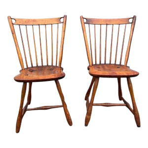 Pair Antique Yellow Pine Side Chairs, 19th Century