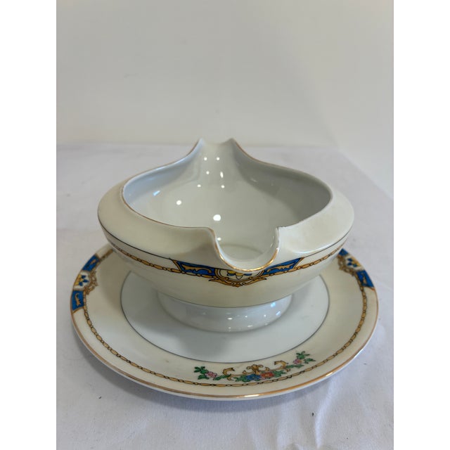 Vintage Meito China Hand-Painted Floral Gravy Boat With Underplate For Sale - Image 4 of 8