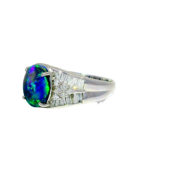 Early 21st Century 2.57 Carat Australian Black Opal Diamond Platinum Ring, Size 9.5 For Sale - Image 5 of 9
