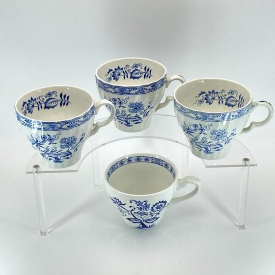 English Vintage Blue Onion Teacups (Blue Fjord, Blue Nordic Patterns From Wood & Sons, Meakin) English Blue and White - Set of Four: For Sale - Image 3 of 14
