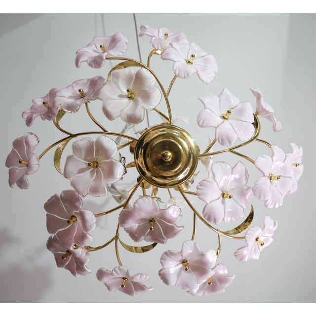 Charming Murano Vintage Chandelier White and Pink Flowers For Sale - Image 4 of 11