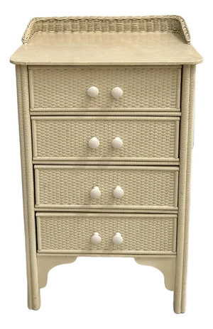 Farmhouse Cottagecore White Wicker Rattan Chest of Drawers
