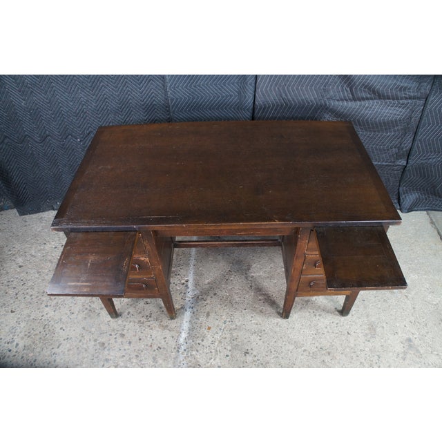 Antique Oak Executive School Teachers Office Library Writing Desk 54" For Sale - Image 11 of 15