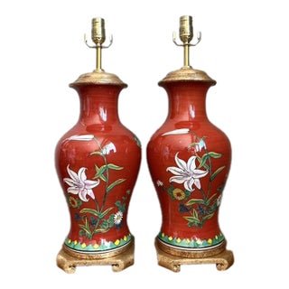 Vintage Hand Painted Glazed Ceramic Lamps - A Pair For Sale