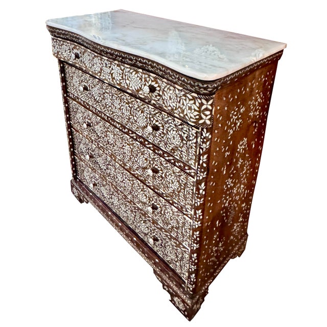 Exceptional Antique Late 19th Century Mother-of-Pearl Inlaid Highboy Dresser For Sale - Image 4 of 9