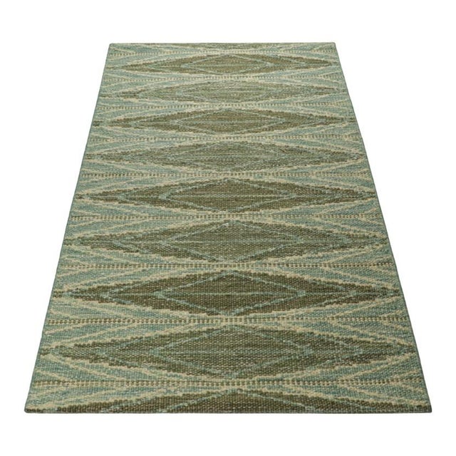 2010s Rug & Kilim’s Scandinavian Style Rug in Green and Blue, With Geometric Patterns For Sale - Image 5 of 7