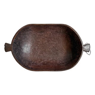 Vintage Large Tribal Rustic Burundi Oval Bowl For Sale