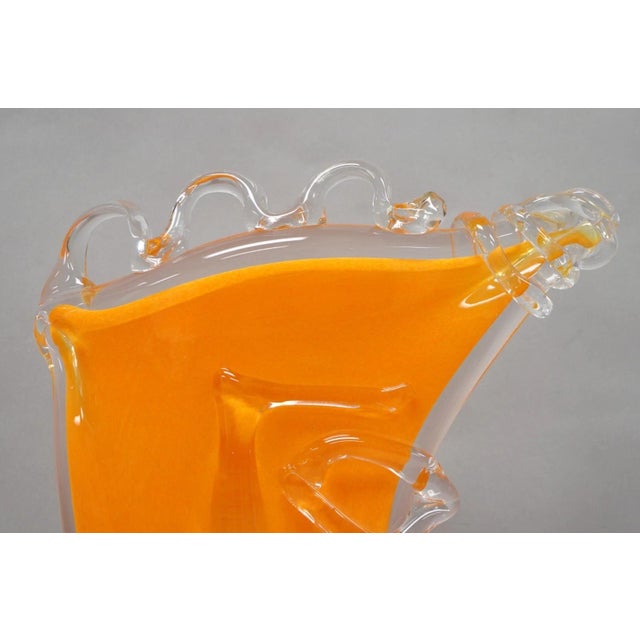 Late 20th Century Ion Tamaian Postmodern Orange Blown Art Glass 20" Large Abstract Face Sculpture For Sale - Image 4 of 18