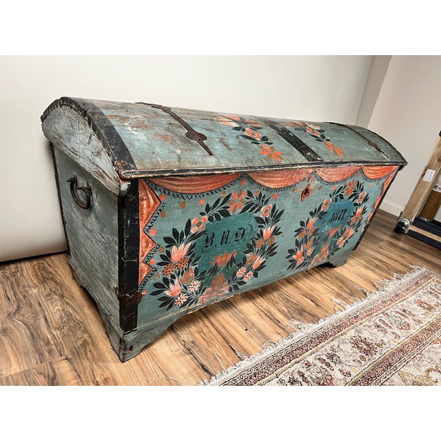 Gustavian (Swedish) Antique Swedish Oak Kista Dowry Chest C. 1841 For Sale - Image 3 of 13