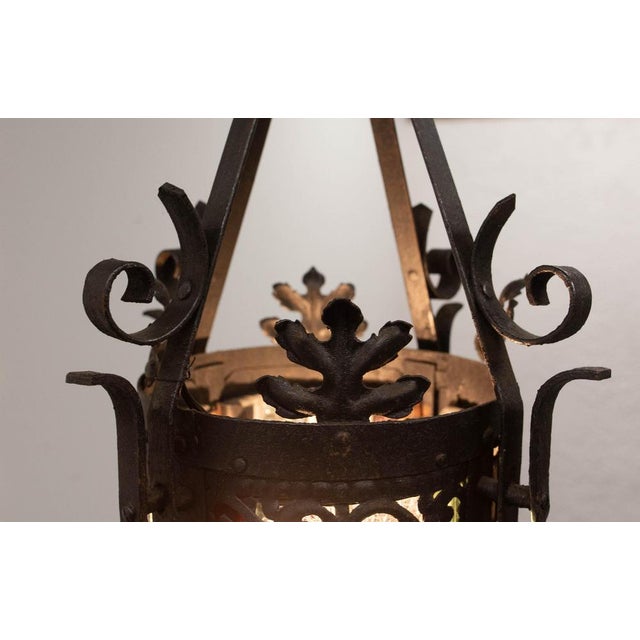 French Lustre Colored Glass & Wrought Iron Pendant Light, Late 19th Century For Sale - Image 11 of 14