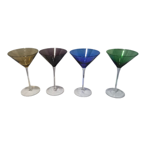 Late 20th Century Elegant Festive Multi Color Jewel Tone Set of Four Martini Cocktail Glasses