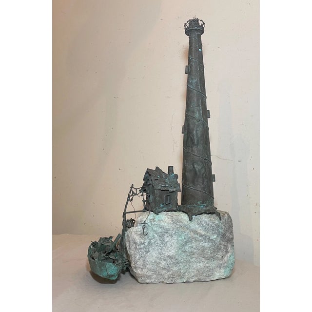 Vintage Jim Lewk Bronze Stone Nautical Lighthouse Brutalist Sculpture Statue Art For Sale - Image 13 of 18