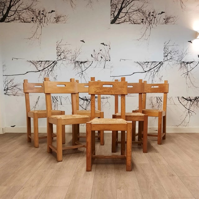 Brutalist Chairs with Rush Seats, 1970s, Set of 6 For Sale - Image 8 of 8