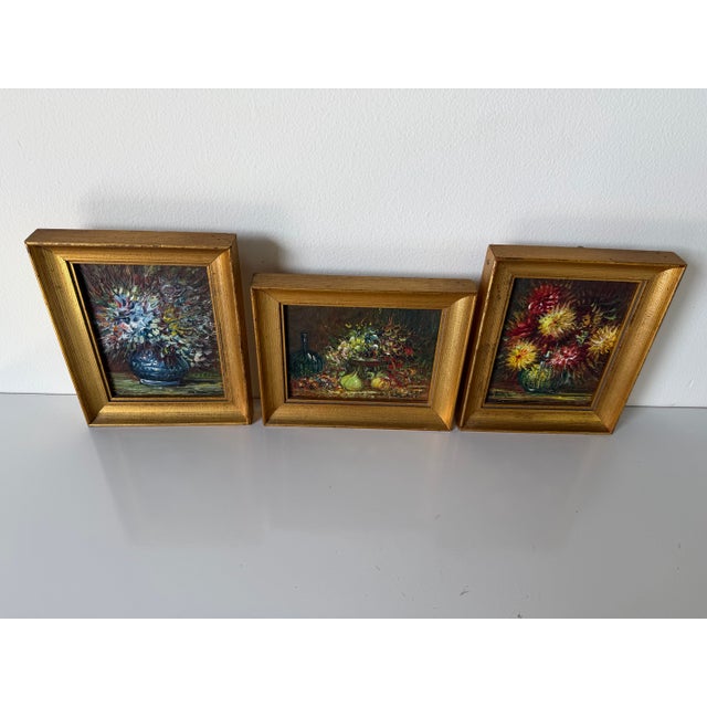 1980’s Vintage Still Life Oil on Masonite Paintings, Framed Set of 3 For Sale - Image 11 of 12