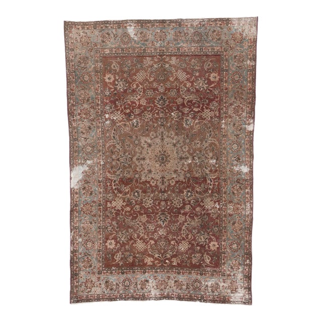 Early 20th Century Distressed Antique Persian Tabriz Rug, 06'05 X 09'08 For Sale