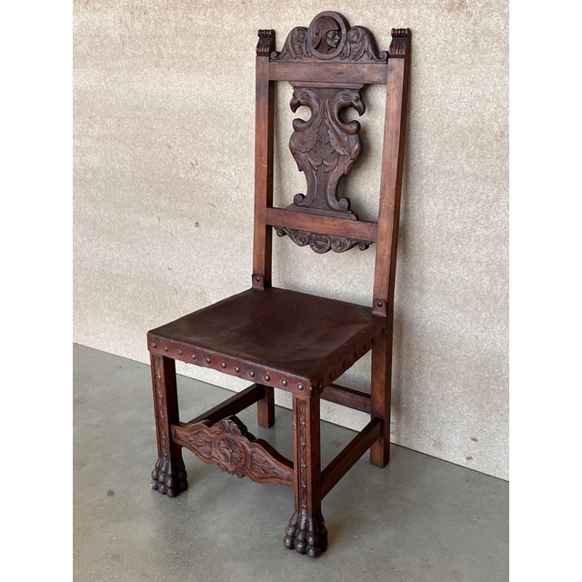 19th Century Set of Four French Carved Walnut Turned Wood Chairs with Claw Feet For Sale - Image 17 of 18