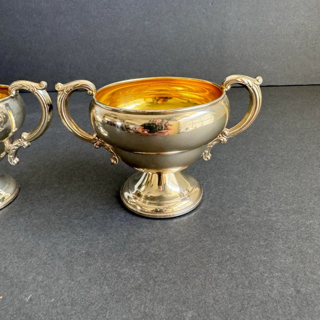 Metal Vintage Sterling Silver Cream & Sugar Bowl Holiday Serving Pieces TWR For Sale - Image 7 of 10