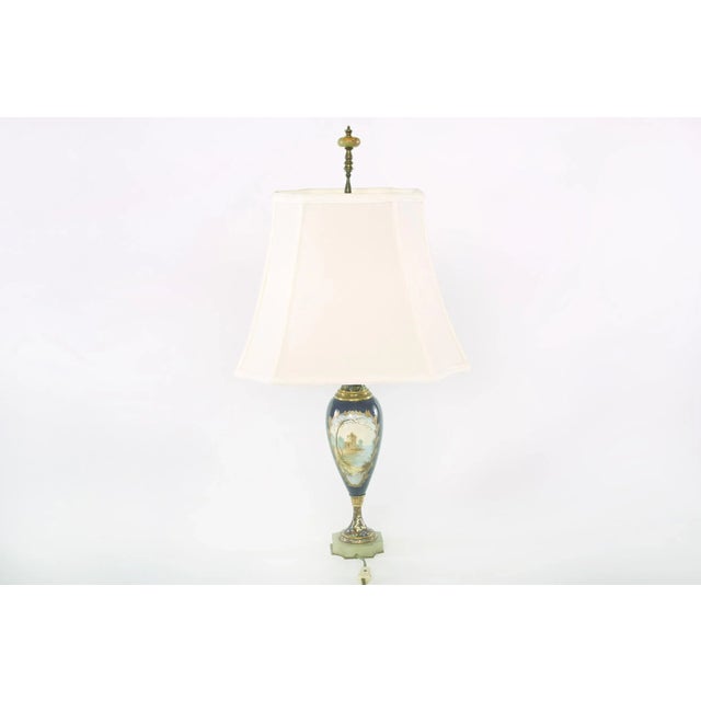 French 19th Century Sevres Style Porcelain / Onyx Base Table Lamps - a Pair For Sale - Image 3 of 13