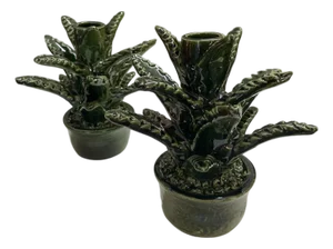 Contemporary Moroccan Hand-Glazed Ceramic Succulent Taper Holders – Pair