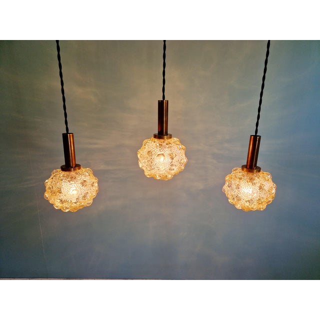 Gold Amber Bubble Glass Pendant Light by Helena Tynell for Glashütte Limburg, 1970s, Set of 3 For Sale - Image 8 of 18