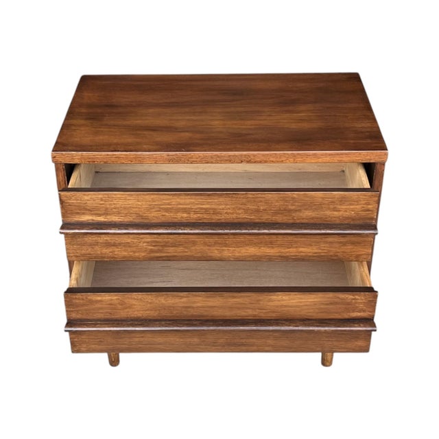 1960s Pair of Mid-Century Modern Walnut Nightstands With Recessed Pulls For Sale - Image 9 of 14
