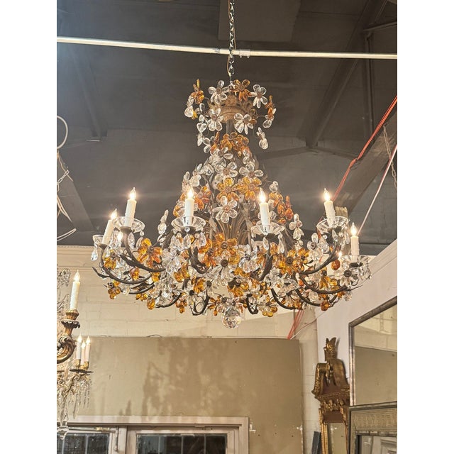Early 20th Century French Crystal and Amber Flower Chandelier For Sale - Image 4 of 11