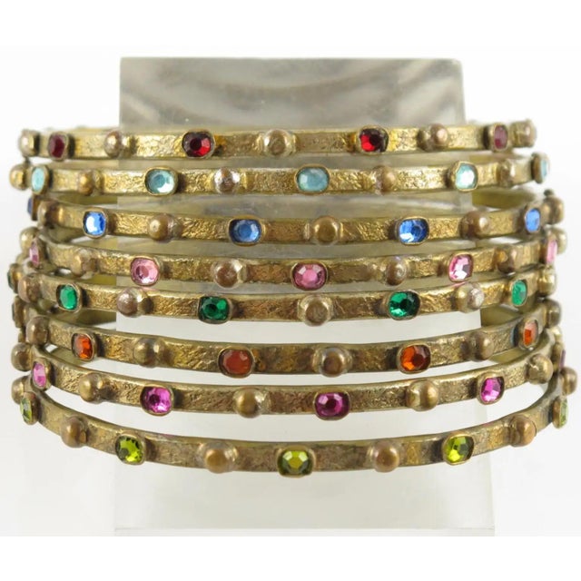 Henry Perichon Gilded Bronze Bangle Bracelet with Colorful Stones, 8 pieces For Sale In Atlanta - Image 6 of 8