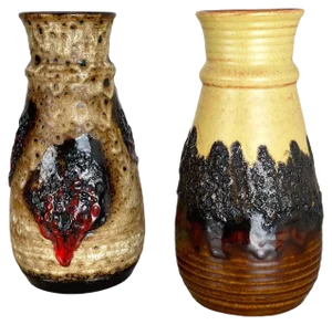 German Multi-Color Fat Lava Op Art Pottery Vase by Bay Ceramics, Set of 2