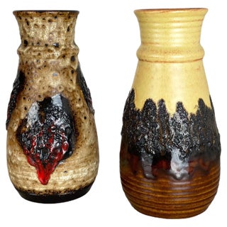 German Multi-Color Fat Lava Op Art Pottery Vase from Bay Ceramics, Set of 2 For Sale