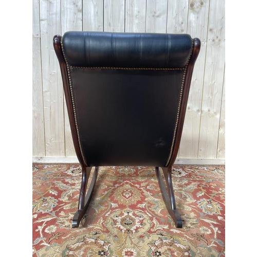 Black Leather Chesterfield Rocking Chair For Sale - Image 4 of 7