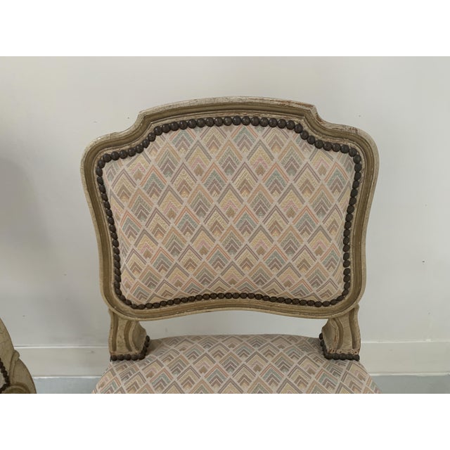 Pair of louis xv style lounge chairs sturdy frame in patinated beech wood upholstery and padding in good condition...