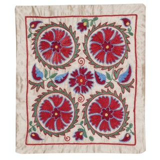 18"x20" Hand Embroidered Silk and Cotton Cushion Cover. Uzbek Toss Pillow Cover For Sale