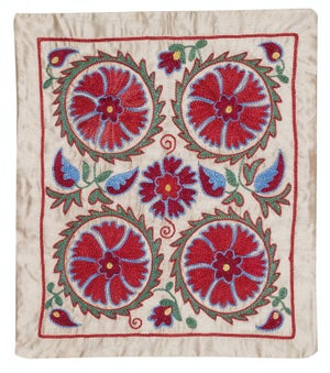 18"x20" Hand Embroidered Silk and Cotton Cushion Cover. Uzbek Toss Pillow Cover