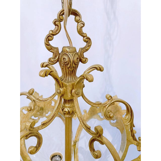 1930s Vintage Bronze Lantern With Etched Glass Panels For Sale - Image 4 of 8