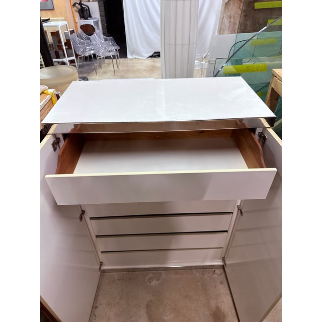 Pierre Cardin White Veneer and Chrome Highboy Dresser for Dillingham For Sale - Image 14 of 17