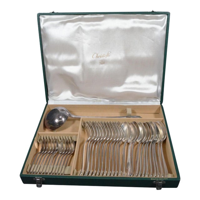 1920s Christofle Boréal Art Deco Silver-Plated Flatware Set by Luc Lanel - 37 Pieces with Case For Sale