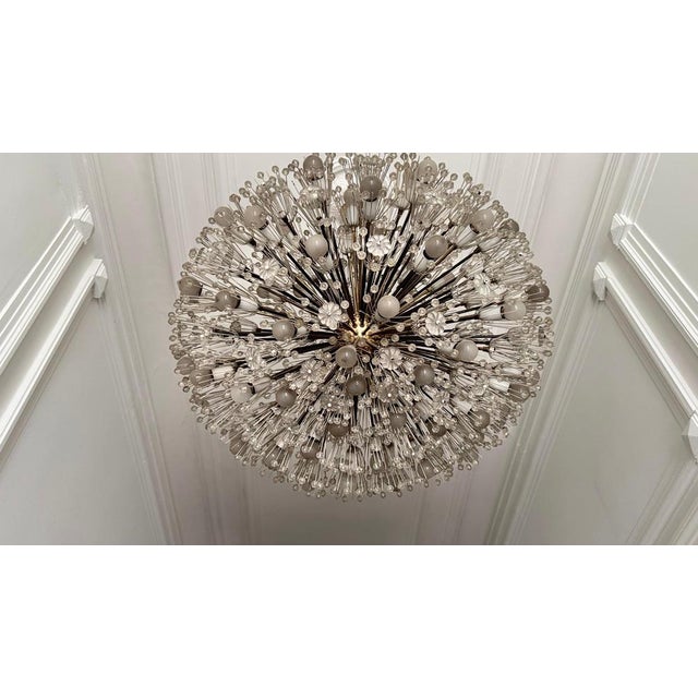 Large Oval Glass and Brass Flower Chandelier attributed to Emil Stejnar for Rupert Nikoll, Austria, 1950s For Sale - Image 10 of 18