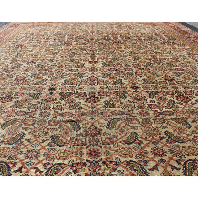 Antique Persian Ferahan Rug With All-Over Herati Design in Ivory 10'9"x13'8" For Sale In Atlanta - Image 6 of 9