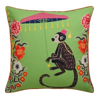 Green Monkey & Leopard 24" Down Pillow For Sale
