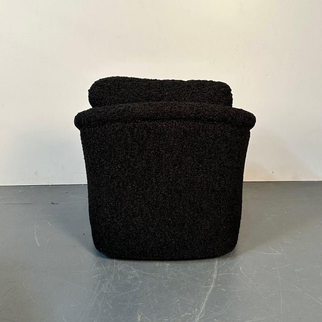 Textile Mid-Century Modern Black Boucle Tub / Swivel / Lounge Chair, Faux Fur For Sale - Image 7 of 12