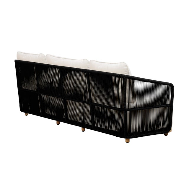 Alpine Teak Wood Outdoor Sofa With Black Rope Design For Sale - Image 10 of 14