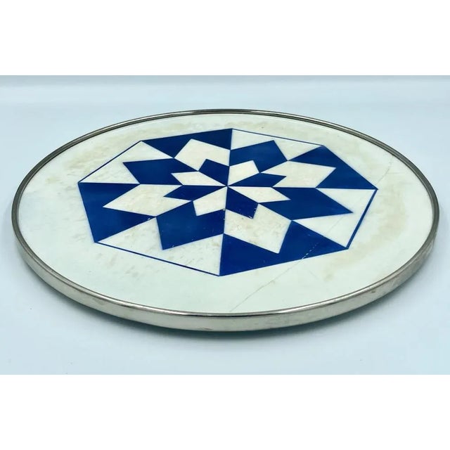 Blue German Art Deco Ceramic Round Serving Tray, 1940s For Sale - Image 8 of 8