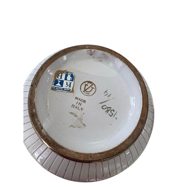 1960s Ugo Zaccagnini White & Gold Jeweled Italian Hollywood Regency Pottery Cachepot For Sale In West Palm - Image 6 of 6