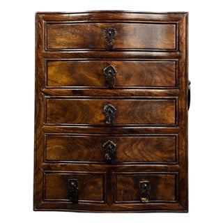 Vintage Chinese Rosewood Miniature Cabinet With Hair Grain and Brass Pulls For Sale