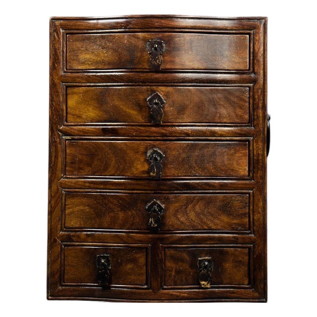 Vintage Chinese Rosewood Miniature Cabinet With Hair Grain and Brass Pulls For Sale