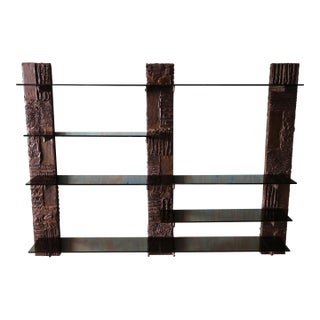 Paul Evans Pe71 Bronzed Resin and Glass Floating Bookshelf Wall Unit C. 1970s For Sale