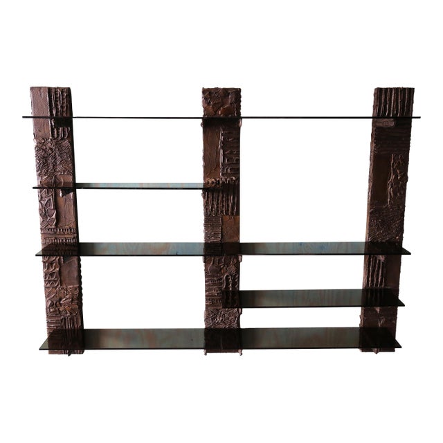 Paul Evans Pe71 Bronzed Resin and Glass Floating Bookshelf Wall Unit C. 1970s For Sale