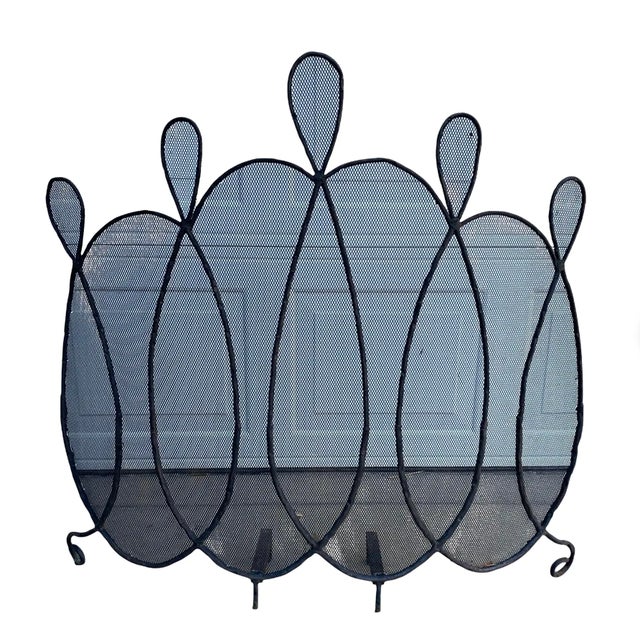 Art Deco 1960s Unique Black Wrought Iron Fireplace Screen For Sale - Image 3 of 3