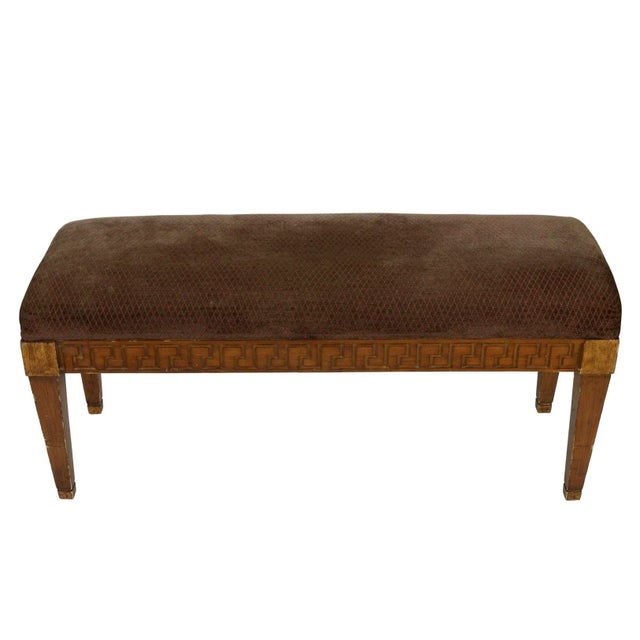 Traditional Upholstered Bench With Greek Key Detail For Sale - Image 3 of 3